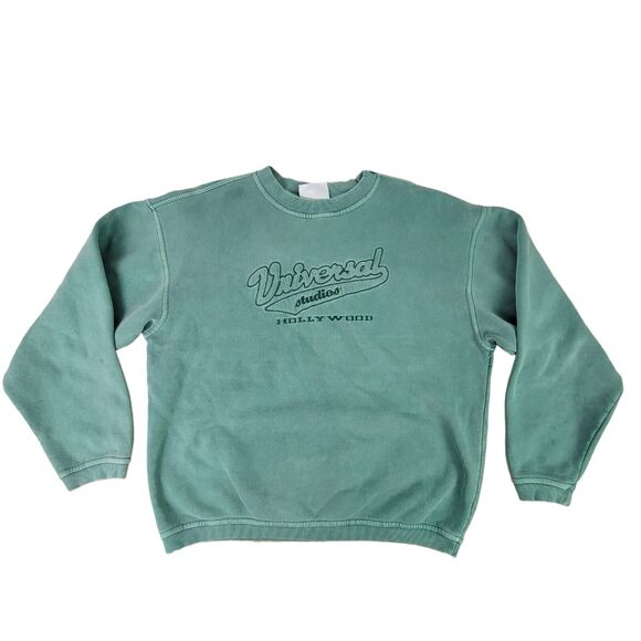 Vintage Universal Studios Sweater Crewneck Green Medium Hollywood College Men - Picture 1 of 8